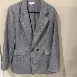 Plaid Double Breasted Blazer Women Oversized Chic Workwear Neutral Preppy Jacket